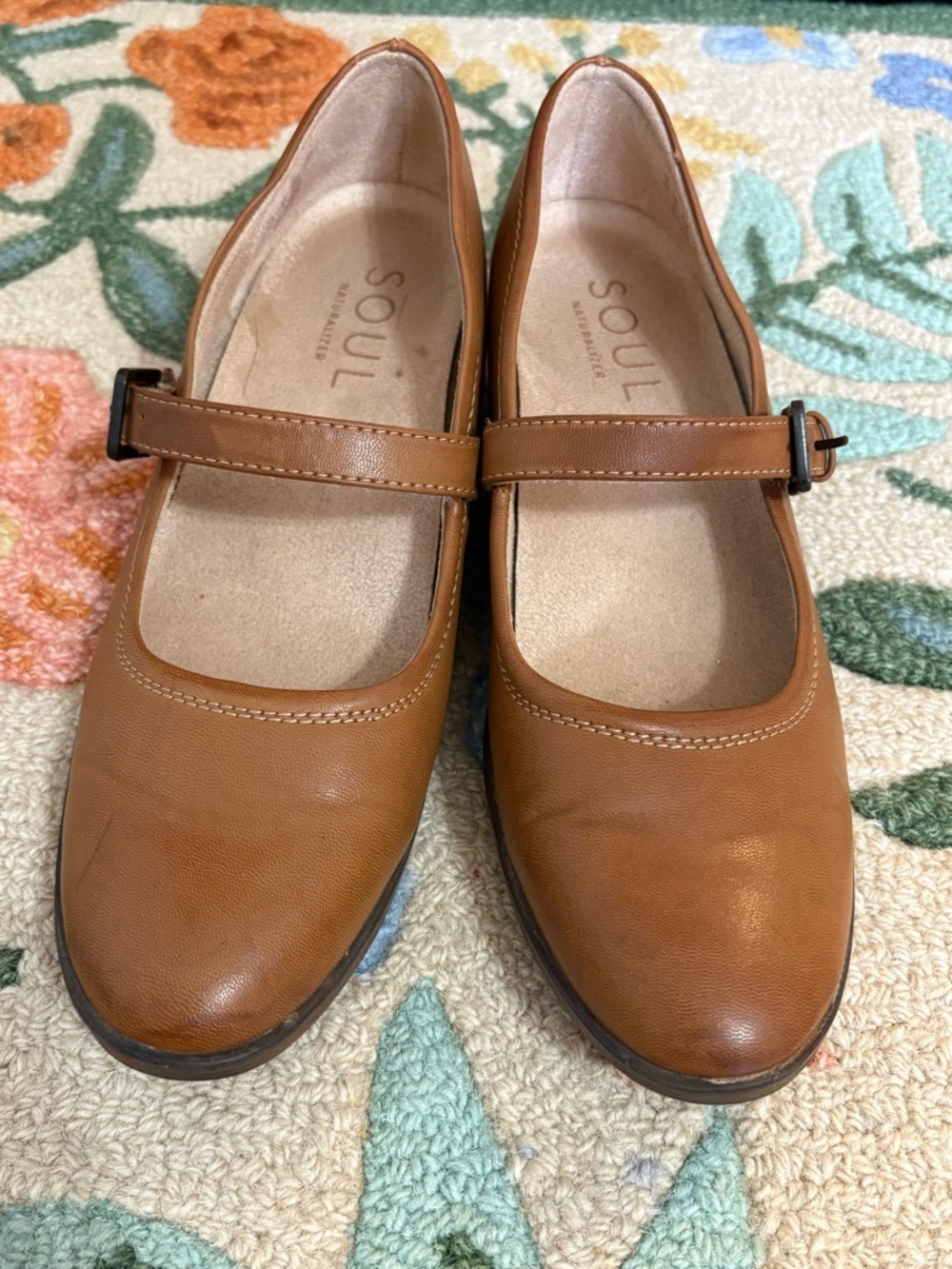 NWOT SOUL Naturalizer Women’s Cognac Mary Jane Flats with Buckle Strap